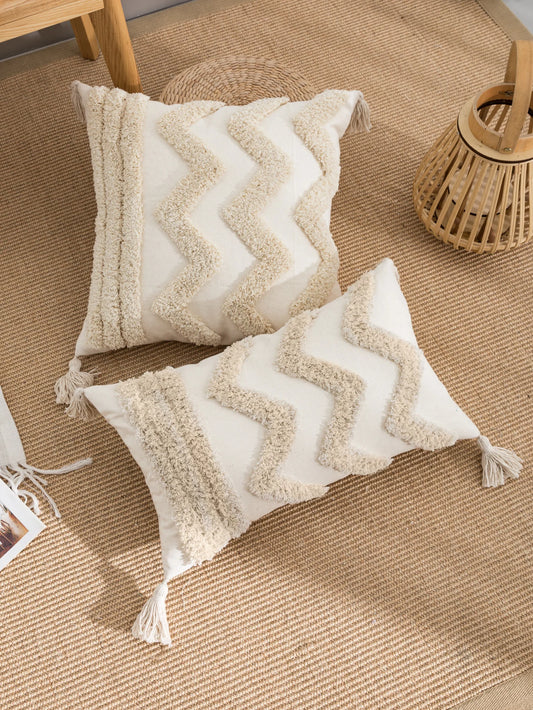 Beige Wavy Pattern Cushion Cover