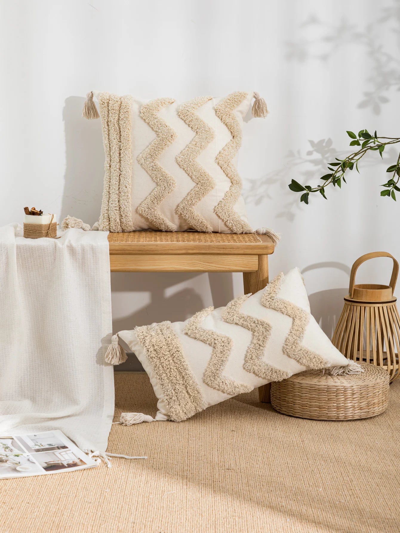 Beige Wavy Pattern Cushion Cover