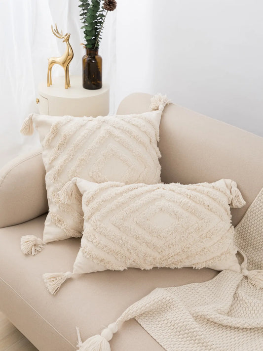 Beige Tufted Cushion Covers